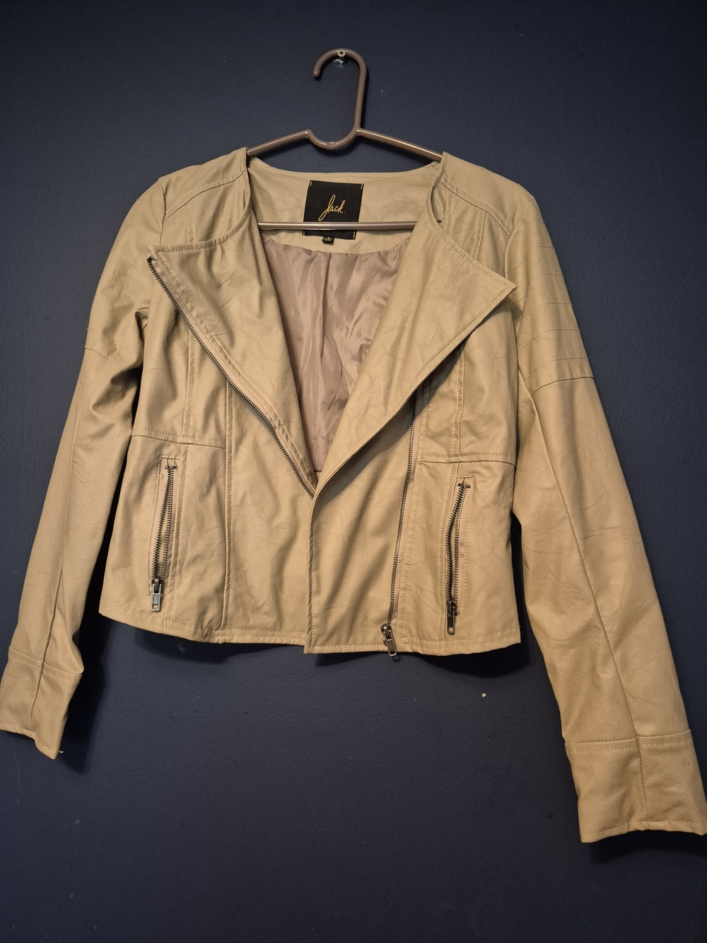 Jack by BB Dakota Taupe Faux Leather Moto Jacket